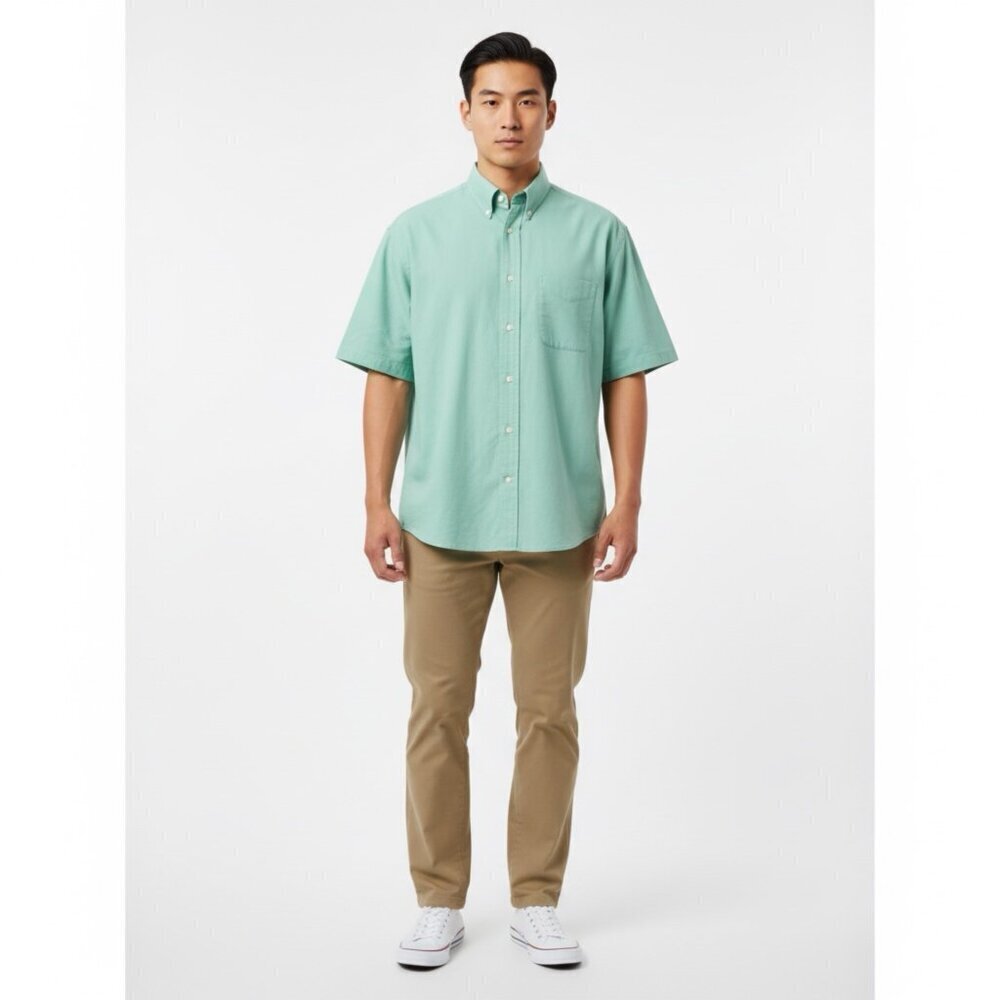 Vintage Ralph Lauren The Oxford Work Shirt In Green Short Sleeves